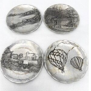 Wendell August Forge Coasters Hand Hammered Aluminum Scenic Decor 4pc Round